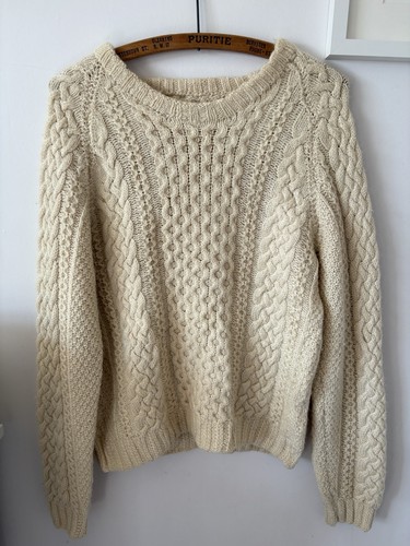 Hand knitted aran wool cream - aran,