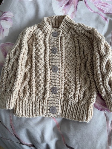 Hand knitted baby girl beige - hand,