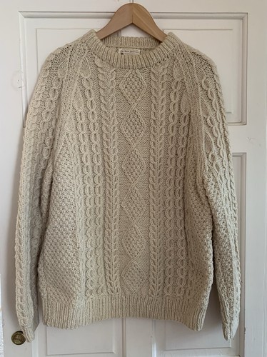 Handknitted wool jumper aran - wool,
