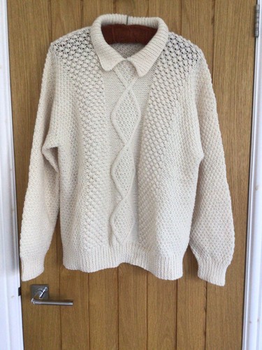 Hand knitted aran cream jumper - hand,