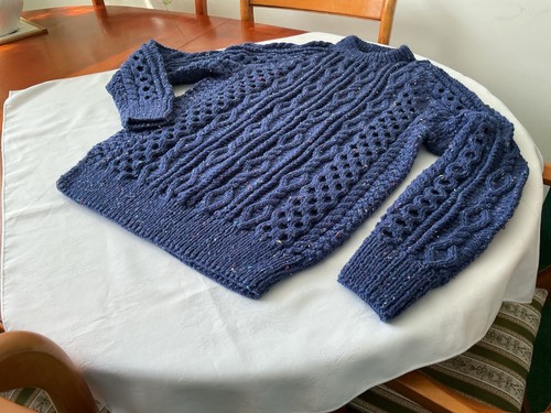 Hand knitted aran - jumper., crew